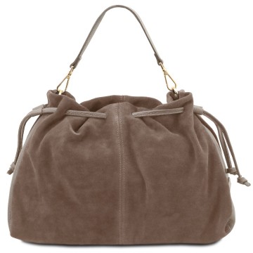 Leren shopper van suede en leer   allure donkertaupe