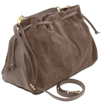 Leren shopper van suede en leer   allure zijkant