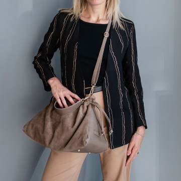 Leren shopper van suede en leer   allure