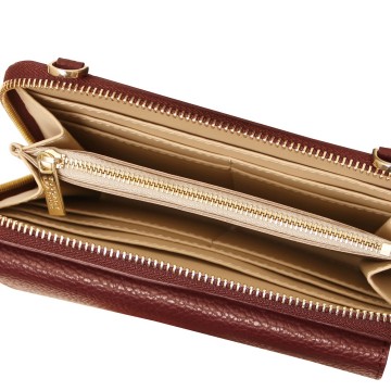 Leren telefoontas en portemonnee met schouderriem intern