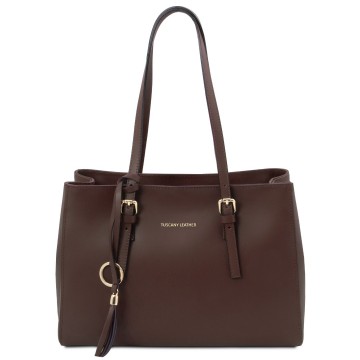 Luxe shopper van glad italiaans leer koffie