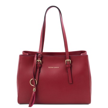 Luxe shopper van glad leer kleur rood