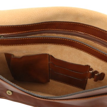 Messengertas van leer met twee compartimenten   large intern