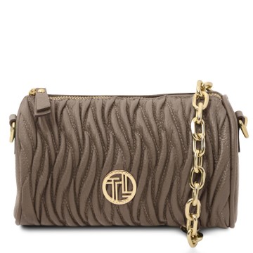 Mini bowling handtas van leder   chantilly donker taupe