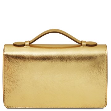 Mini schoudertasje van metallic leer en met kettingriem   opera achterkant