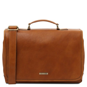 Multi compartment leren aktetas met overslag   mantova natural