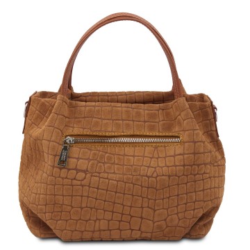 Nora cocoon  suede leren handtas met crocoprint achterkant