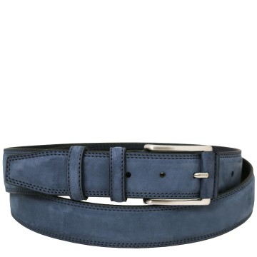 Nubuck leren riem   35 mm donkerblauw