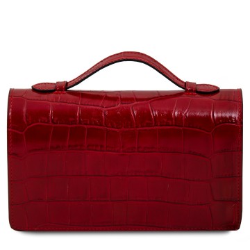 Opera croque  leren clutch met crocoprint en ketting achterkant