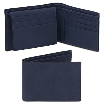Portemonnee 3 fold van mat volnerf leer donkerblauw