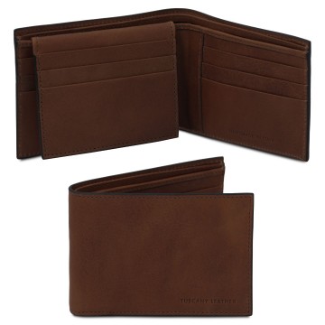 Portemonnee 3 fold van mat volnerf leer donkerbruin