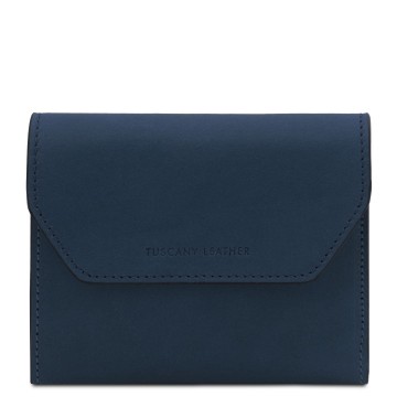 Portemonnee van mat volnerf leer donkerblauw