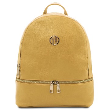 Rugtas van gehamerd zacht leer  pastel geel