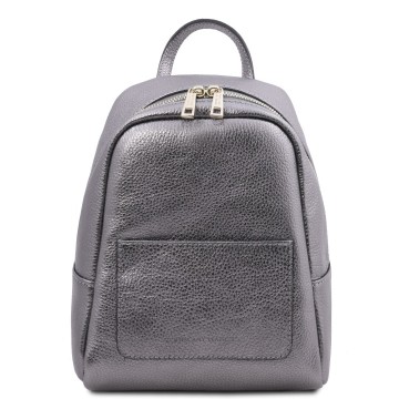 Rugtas van metallic leer ijzergrijs