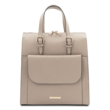 Rugtas voor dames van gehamerd leder light taupe