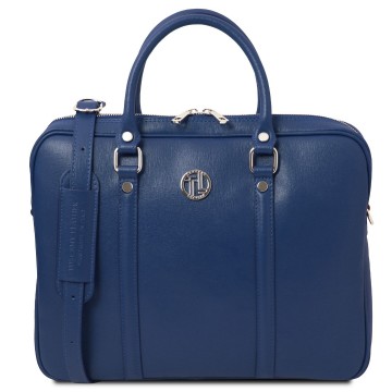 Saffiano lederen laptoptas  prato donkerblauw
