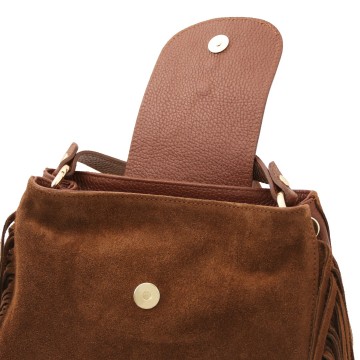 Schoudertas   shopper van suede leder met franjes   nomade sluiting