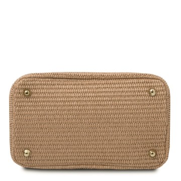 Schoudertas met katoenblend in stro effect bodem 0