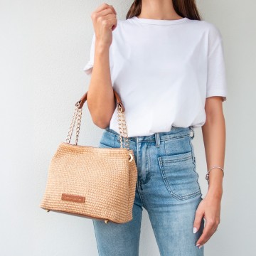 Schoudertas met katoenblend stro effect1