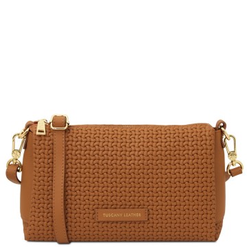 Schoudertas met weefprint   dedalo cognac