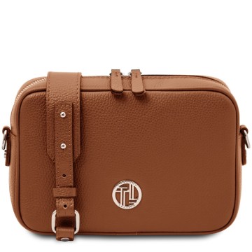Schoudertas van leer   cubetto cognac
