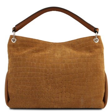 Schoudertas van suede met verstelbare riem   cocoon achterkant