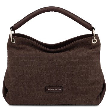 Schoudertas van suede met verstelbare riem   cocoon chocola