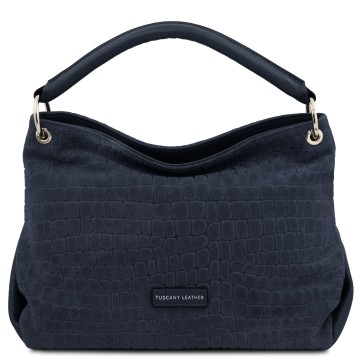 Schoudertas van suede met verstelbare riem   cocoon donkerblauw