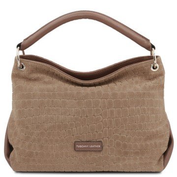 Schoudertas van suede met verstelbare riem   cocoon donkertaupe