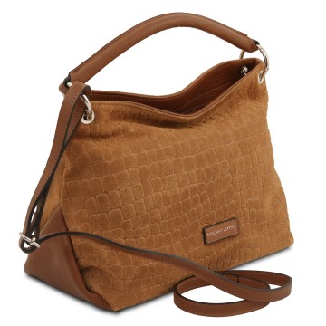 Schoudertas van suede met verstelbare riem   cocoon zijkant