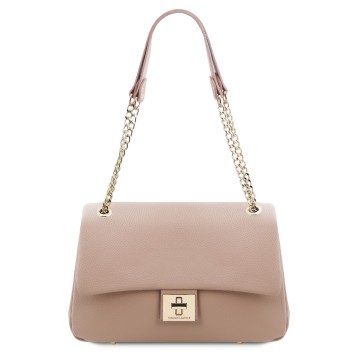 Schoudertas van zacht leer   elettra nude