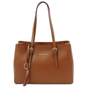 Shopper van glad leder   tl bag cognac