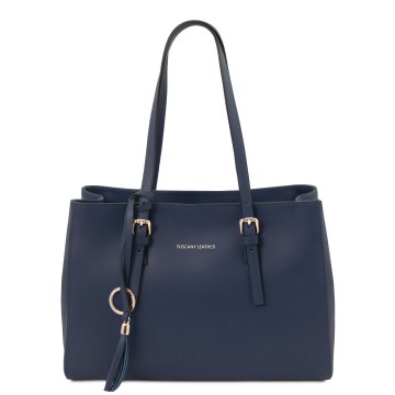 Shopper van glad leder   tl bag donkerblauw