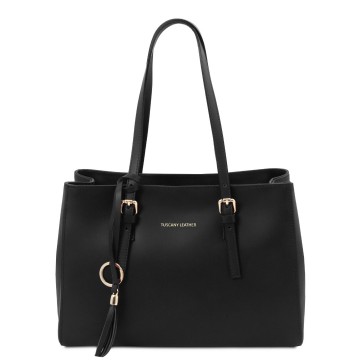 Shopper van glad leder   tl bag zwart