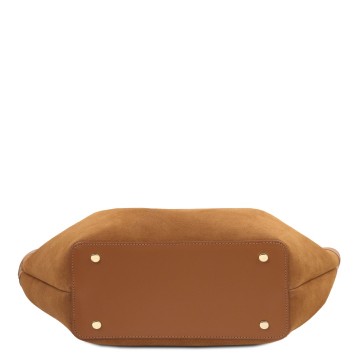 Shopper van glad leer en kalfs suede bodem