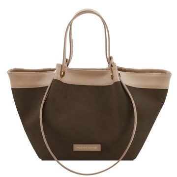 Shopper van glad leer en kalfs suede chocola