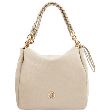 Shopper van grof kiezelsteen leder   amy beige
