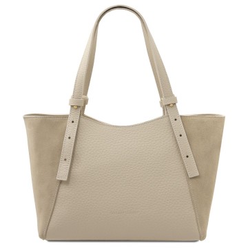 Shopper van leder en suede   libra beige