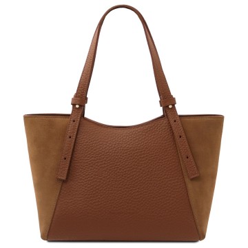 Shopper van leder en suede   libra cognac