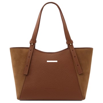 Shopper van leder en suede   libra plek van de gravering