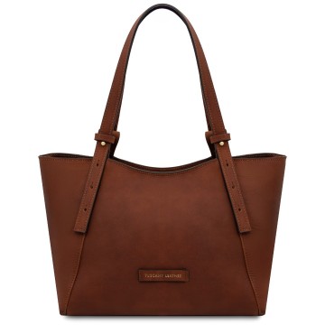 Shopper van mat leer   libra bruin