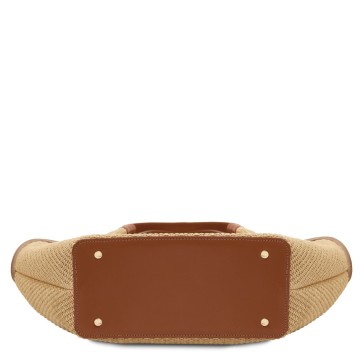 Shopper van raffia en leer   soleil bodem