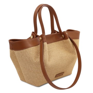 Shopper van raffia en leer   soleil zijkant