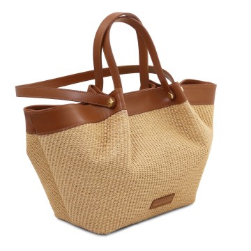 Shopper van raffia en leer   soleil zijkant1