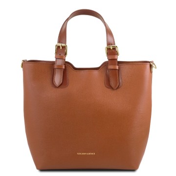 Shopper van saffiano leer cognac