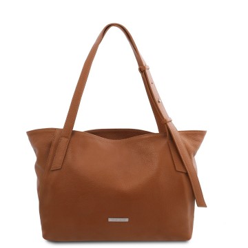 Shopper van zacht leer cognac 0