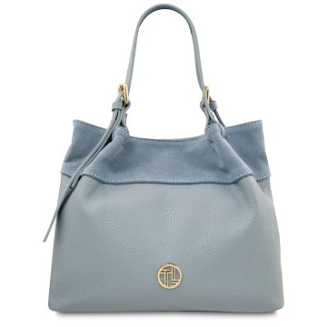 Shopper van zacht leer en suede   diade lichtblauw