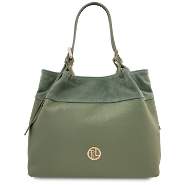 Shopper van zacht leer en suede   diade mintgroen
