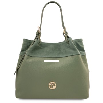 Shopper van zacht leer en suede   diade plek van de gravure