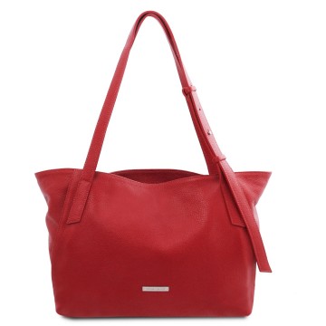 Shopper van zacht leer lipstick rood